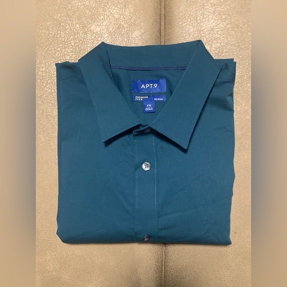 APT 9 Mens Premier Flex No Iron Aqua Button Up LS Shirt NEW Size XXL - Picture 2 of 8